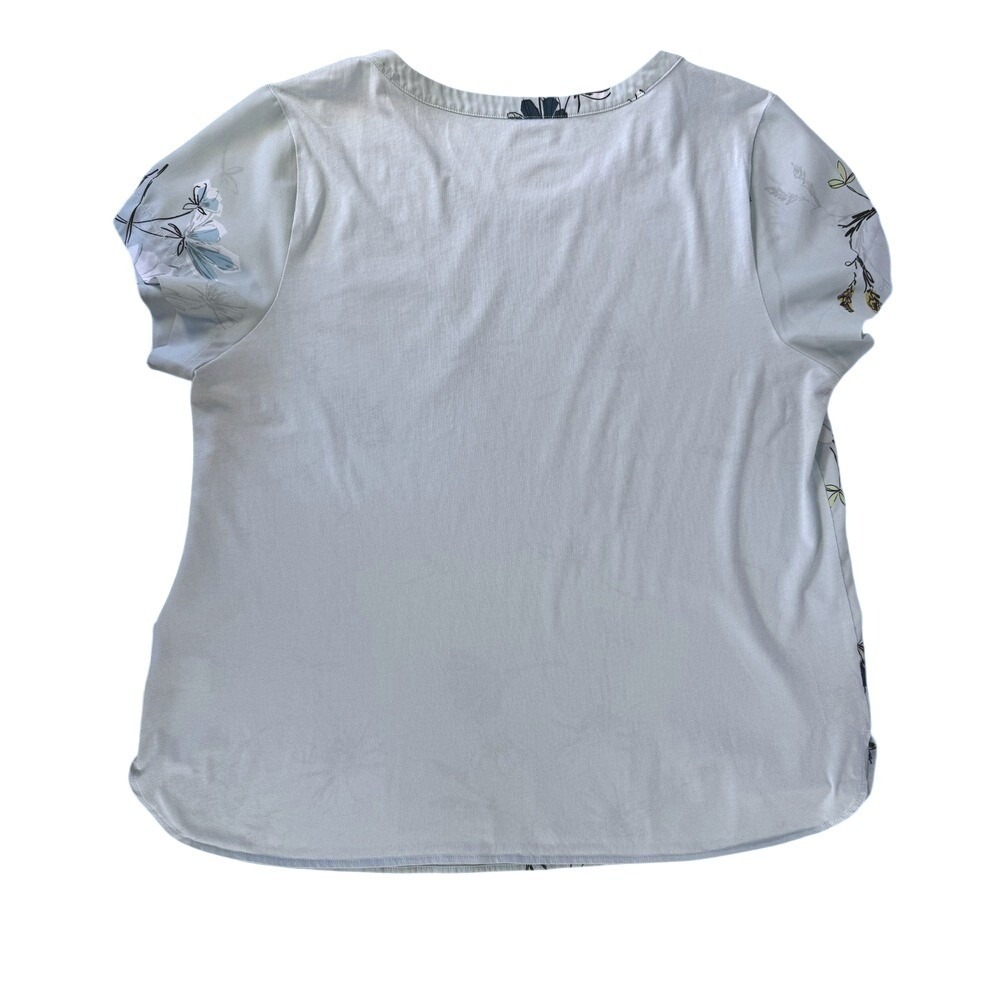 Van‎ Heusen Top Womens XL Blue Floral Short Sleeve Mixed Media Pocket Blouse - Picture 2 of 5